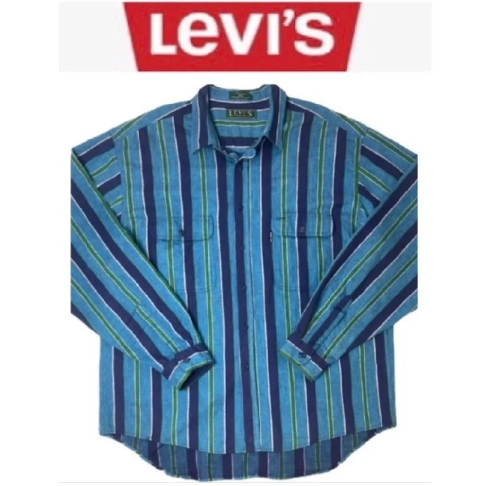 Vintage 80’s 90’s Levi’s Big E Vertical Striped Flannel Shirt Retro Streetwear